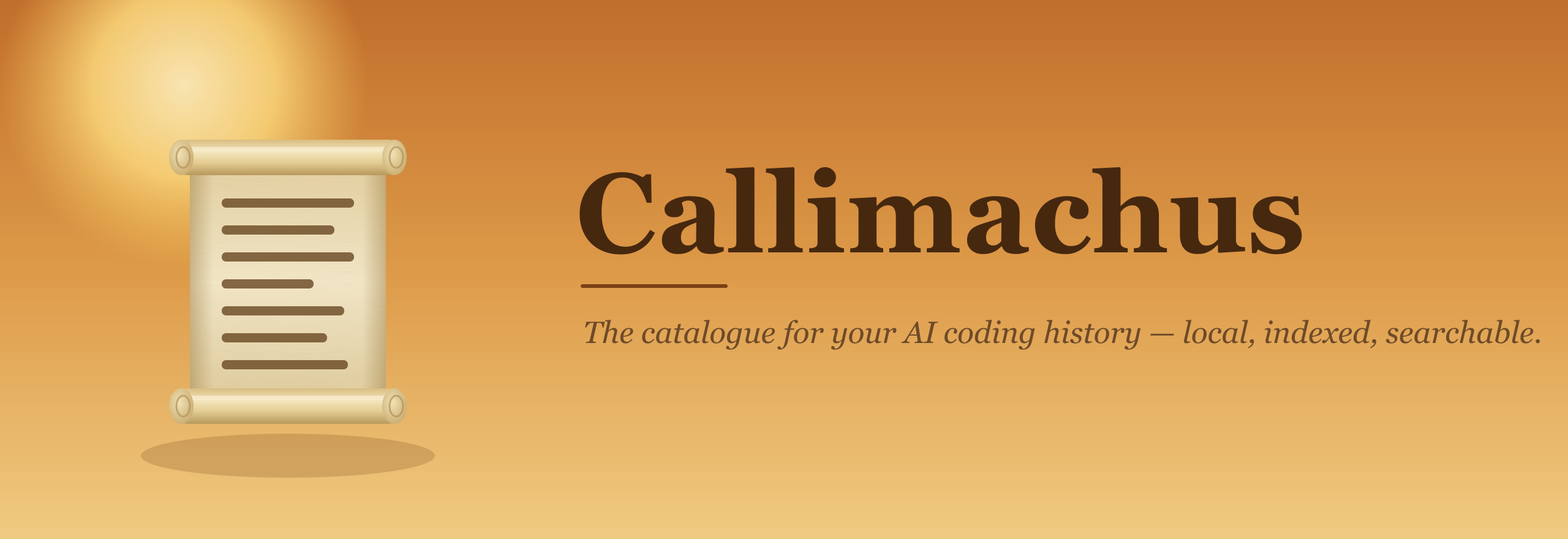 The Callimachus desktop app showing a searched, catalogued list of AI coding threads